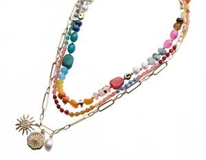 NEW FREM women's sun charm layered beaded necklace in multi-color